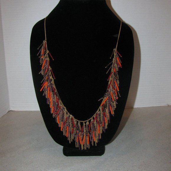 Nine West Gold Tone Glass Seed Bead Necklace - Picture 1 of 5